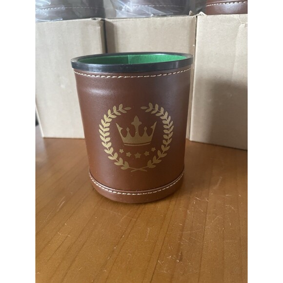5 Dice Cups Felt-Lined Faux Leather Quiet Dice Shaker -- 5 cups & 25 Dices Bunco - Picture 5 of 7